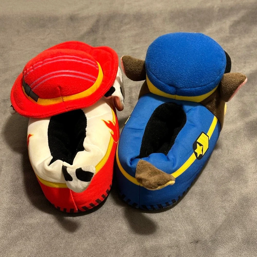 Paw Patrol Chase Marshall Toddler Plush Slippers Blue Red Size 11/12